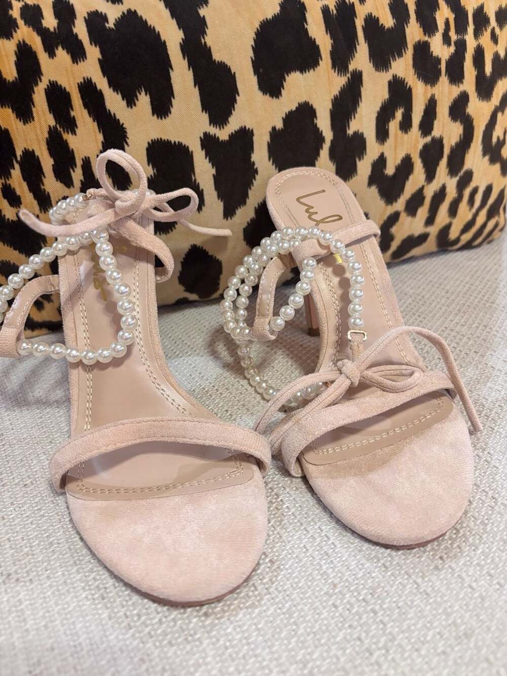 Lulus Letzy Size 6.5 Nude Pearl Stiletto Heels